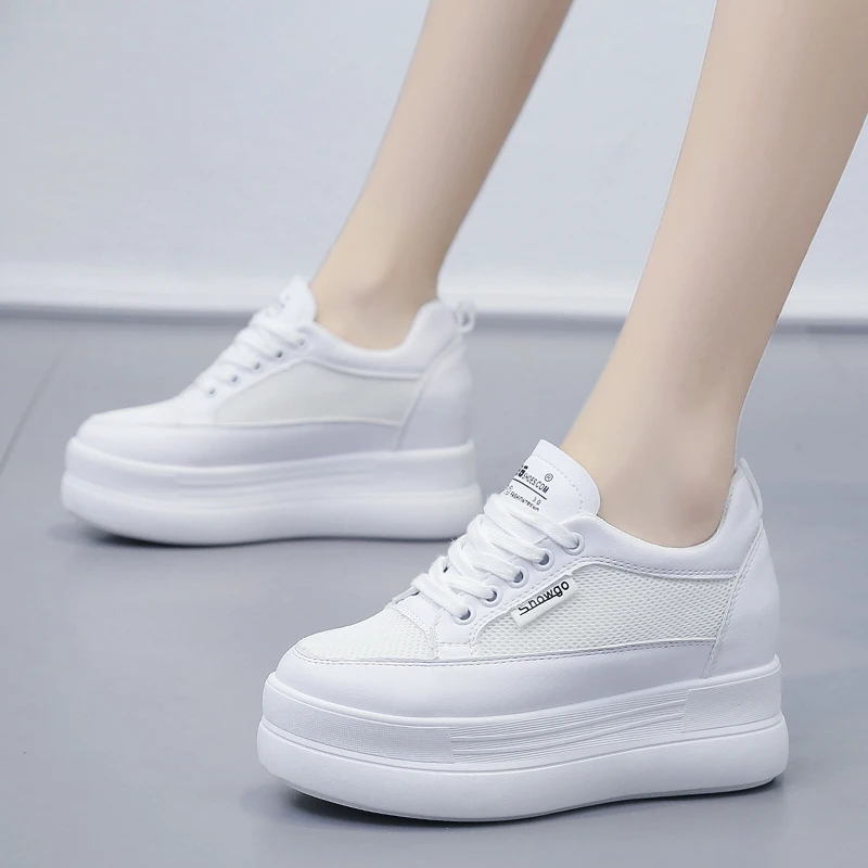 

Platform Leather Shoes Hidden Heel 8CM Wedge Sneakers Summer High Quality Fashion Hollow Breathe Ladies Casual Sneakers N6-199