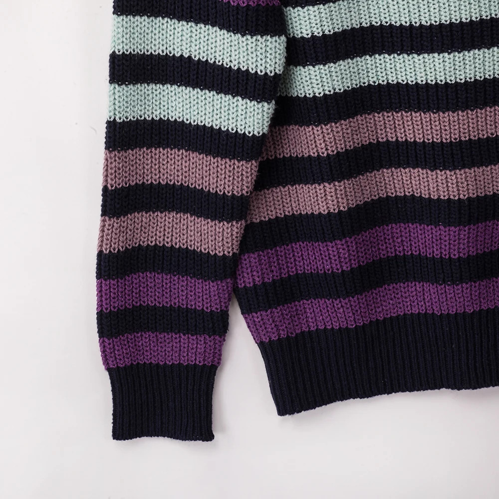 

2020 Knitted Sweater Round Collar Pullovers Autumn Basic Style Loose Colorful Stripe Print Women Top Fashion Soft Jumper Clothes