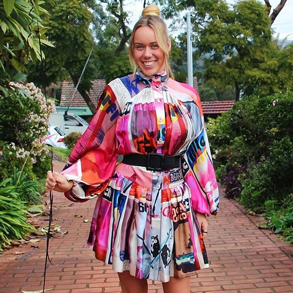 Модный принт граффити праздничное платье для женщин с длинными