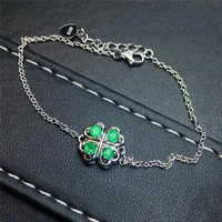 dropship oval cut natural green emerald bracelet adjustable 925 sterling silver charm wedding bracelets women jewelry