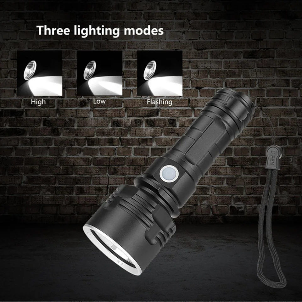 

LED Flashlight L2/P50 Ultra Bright Torch Outdoors Waterproof Zoomable Rechargeable 28650 Battery Hiking Camping Fishing Light