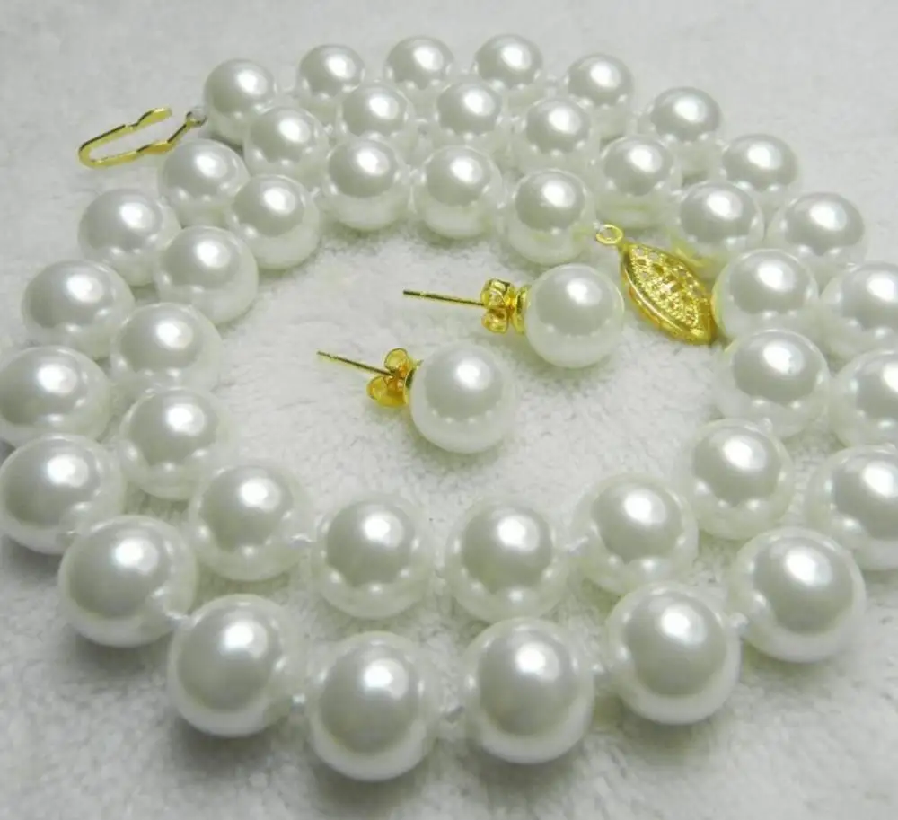 Бесплатная доставка 10 мм жемчужное ожерелье и серьги с белым морским жемчугом 18