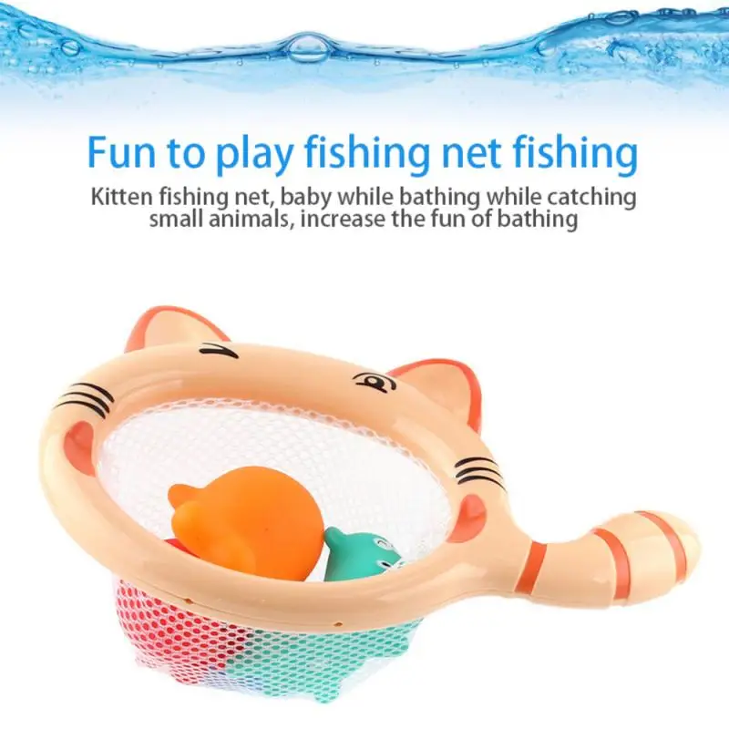 

Classic Fishing Toy Baby Bath Toys Cute Cat Mesh Net Toy Bath Game Bag Bathroom Organizer Water Toys For Kids Kitten Fishing Net