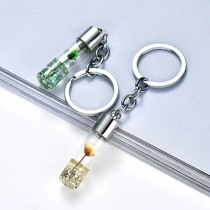 

Креативный брелок для ключей в виде высушенных цветов, стеклянная бутылочка, брелок для ключей в виде сохраненных цветов из серии Мори для д...