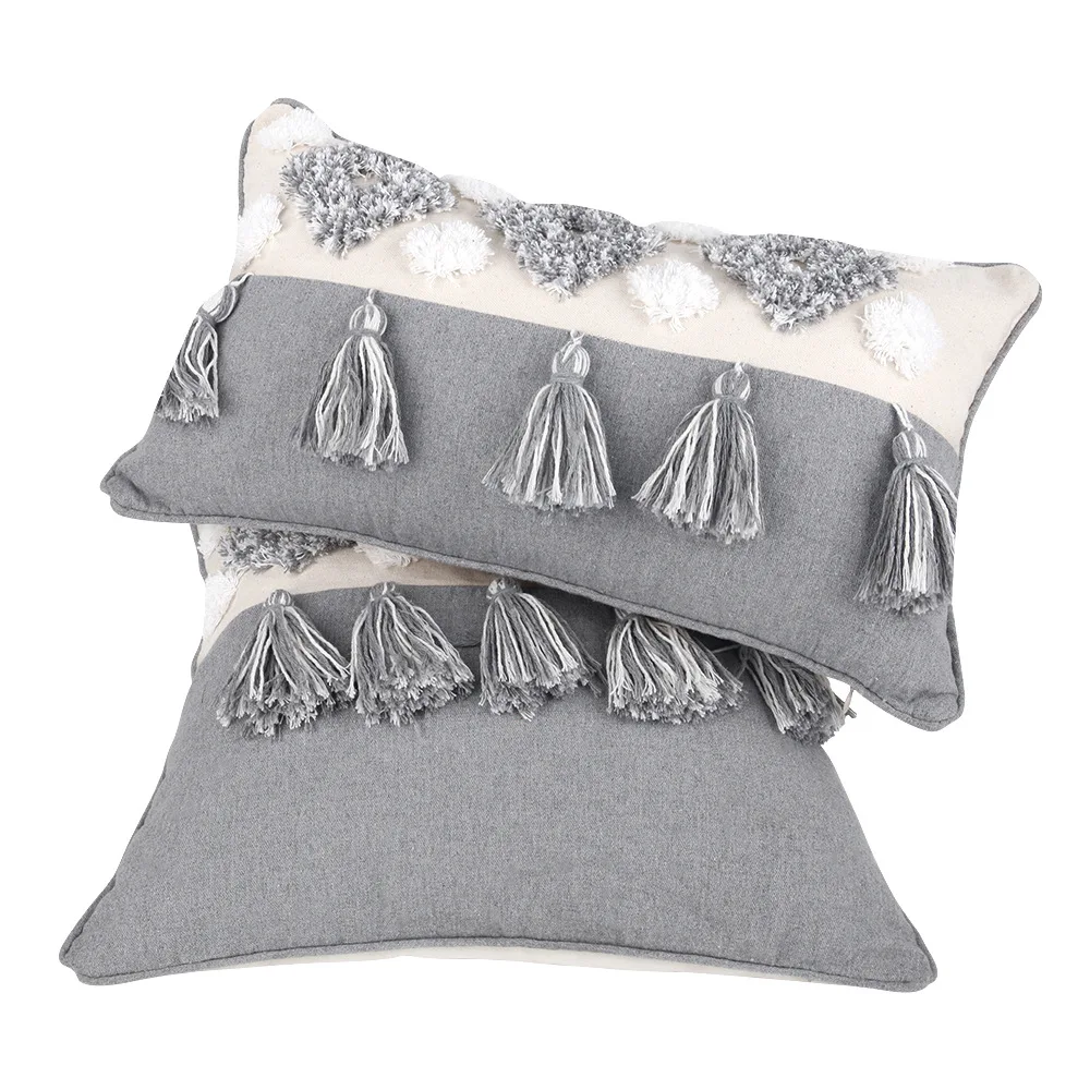 

Nordic Handmade Tufted Pillow Case Geometric Sofa Back Cushion Cover Tassel Square Solid Plush Throw Pillow Case For Home Decor