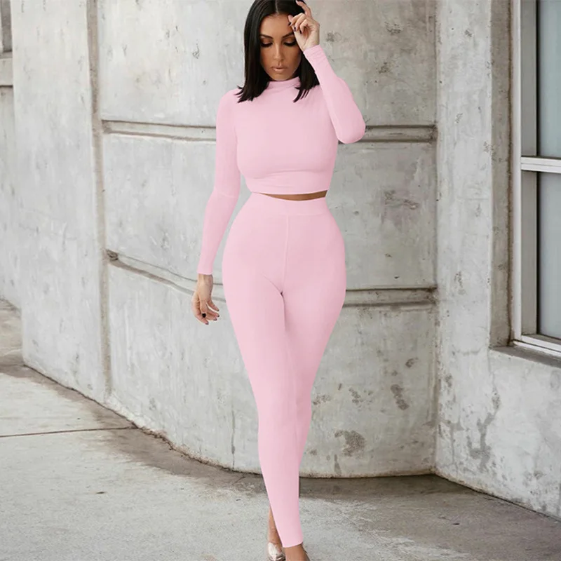 

2021 autumn and winter new women's casual two-piece solid color slim long-sleeved sports suit women