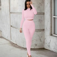 2021 autumn and winter new womens casual two piece solid color slim long sleeved sports suit women