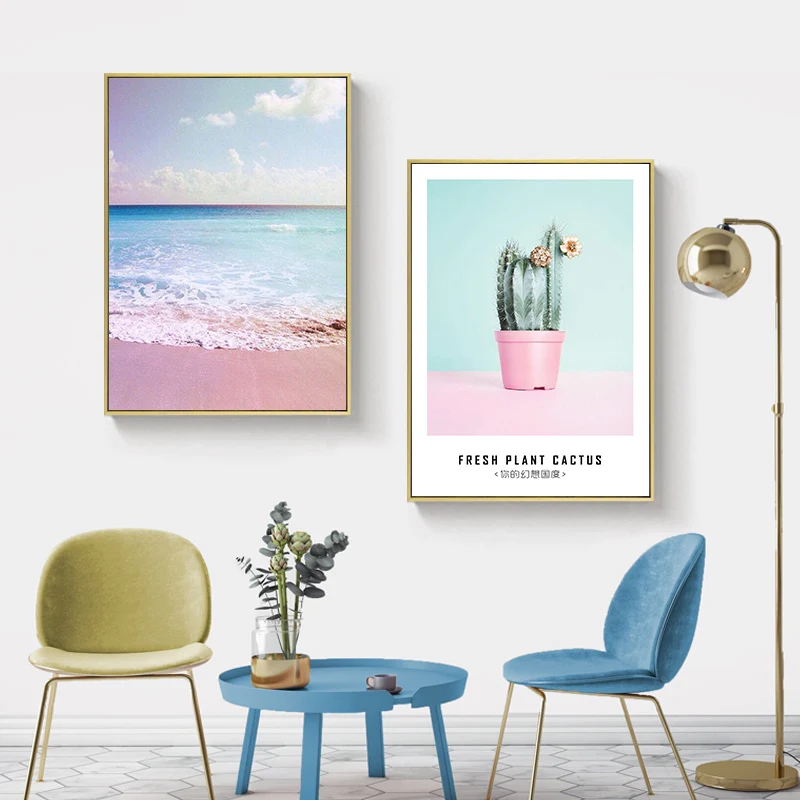 Nordic Розовый фламинго морской пейзаж на стену Арт холст картины Противоударная