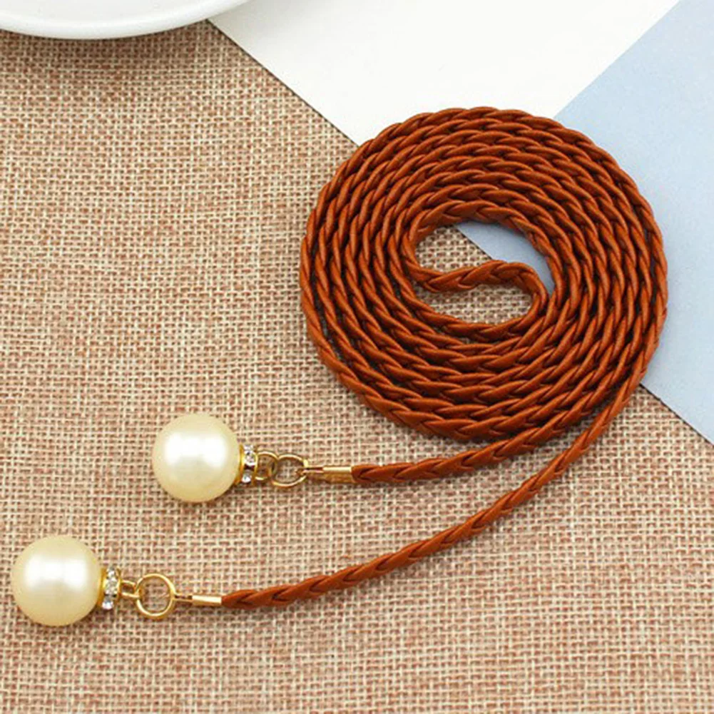 Fashion Thin Braid Women Belt Woven Tassel Pearl Waist Strap Boho Girls Waistband Rope Belts For Dress Accessories |