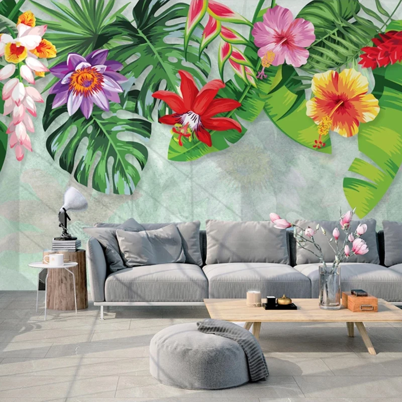 

Custom Tropical Rain Forest Banana Leaf Flower Pastoral Mural Southeast Asia Bedroom Living Room Background Photo Wall Paper 3D