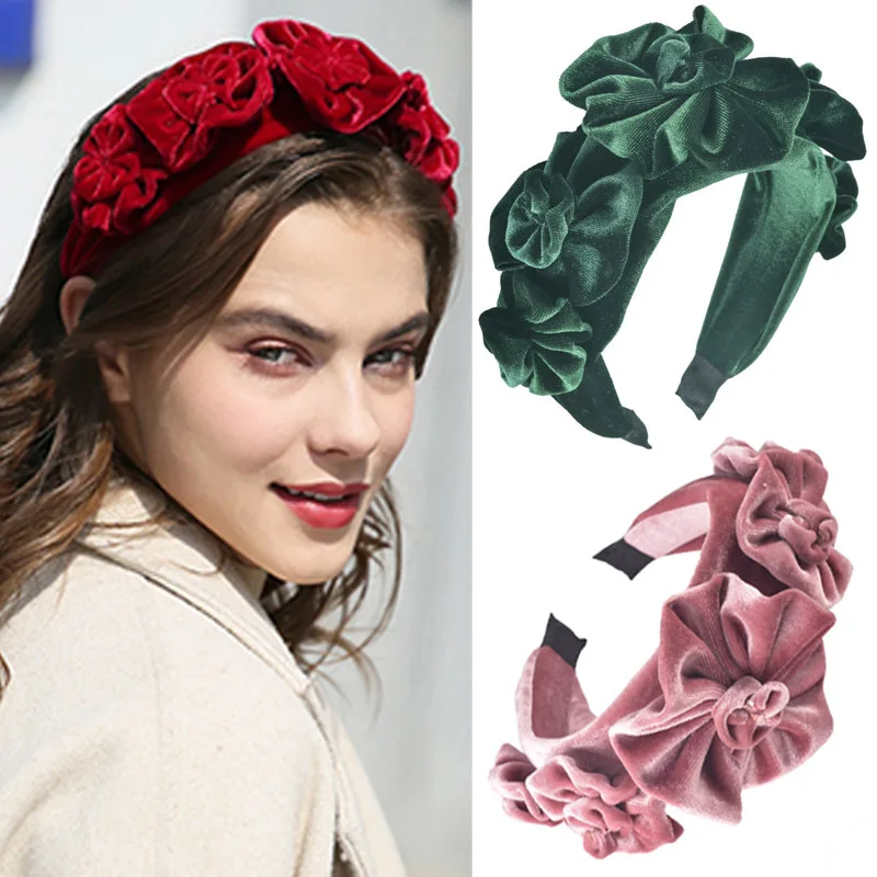Романтические бархатные женские повязки на голову с розами ручная работа пять