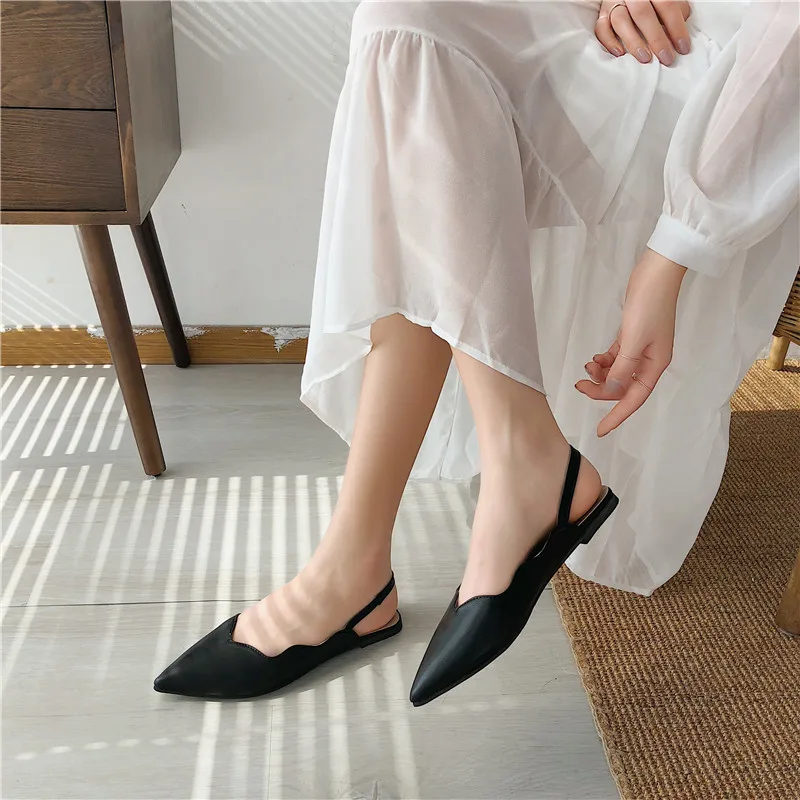 

Sandal For Women 2021 Summer New Fashion Pointed Toe Retro Female Shallow Flat Sandals Leather Flats Sandalias Mujer single shoe