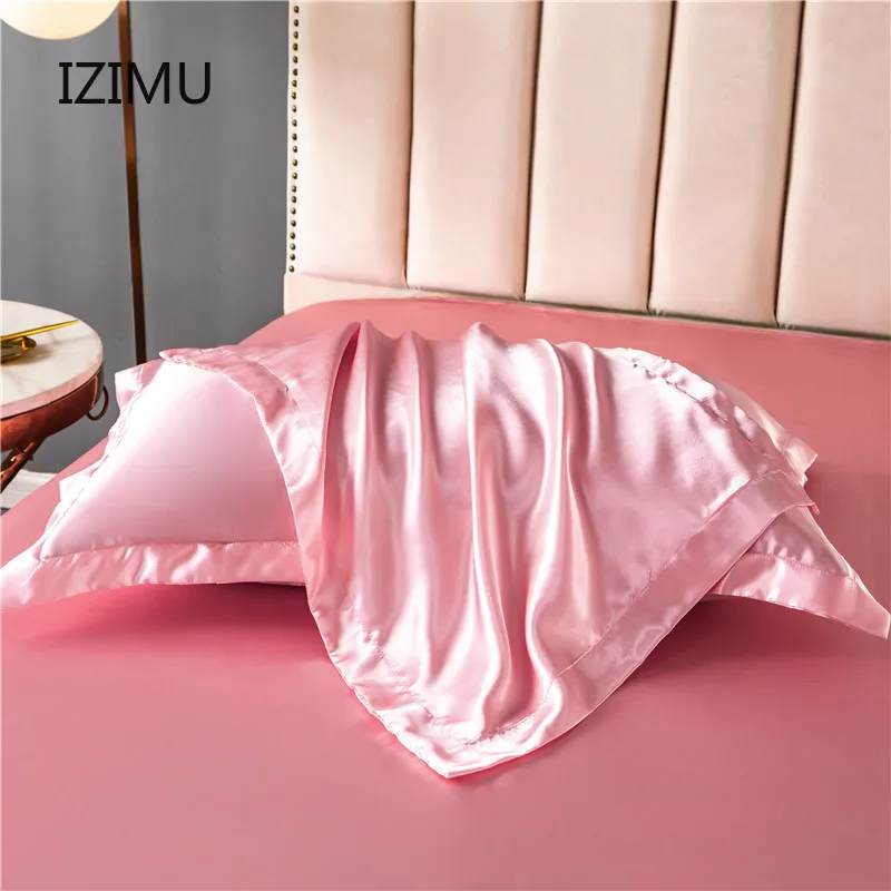 

IZIMU Mulberry Silk Pure Color Ice Silkpillowcase Single Pillow Cover with Home Bedroom Case Cushion Pillow 48x74cm Yarn Dyed