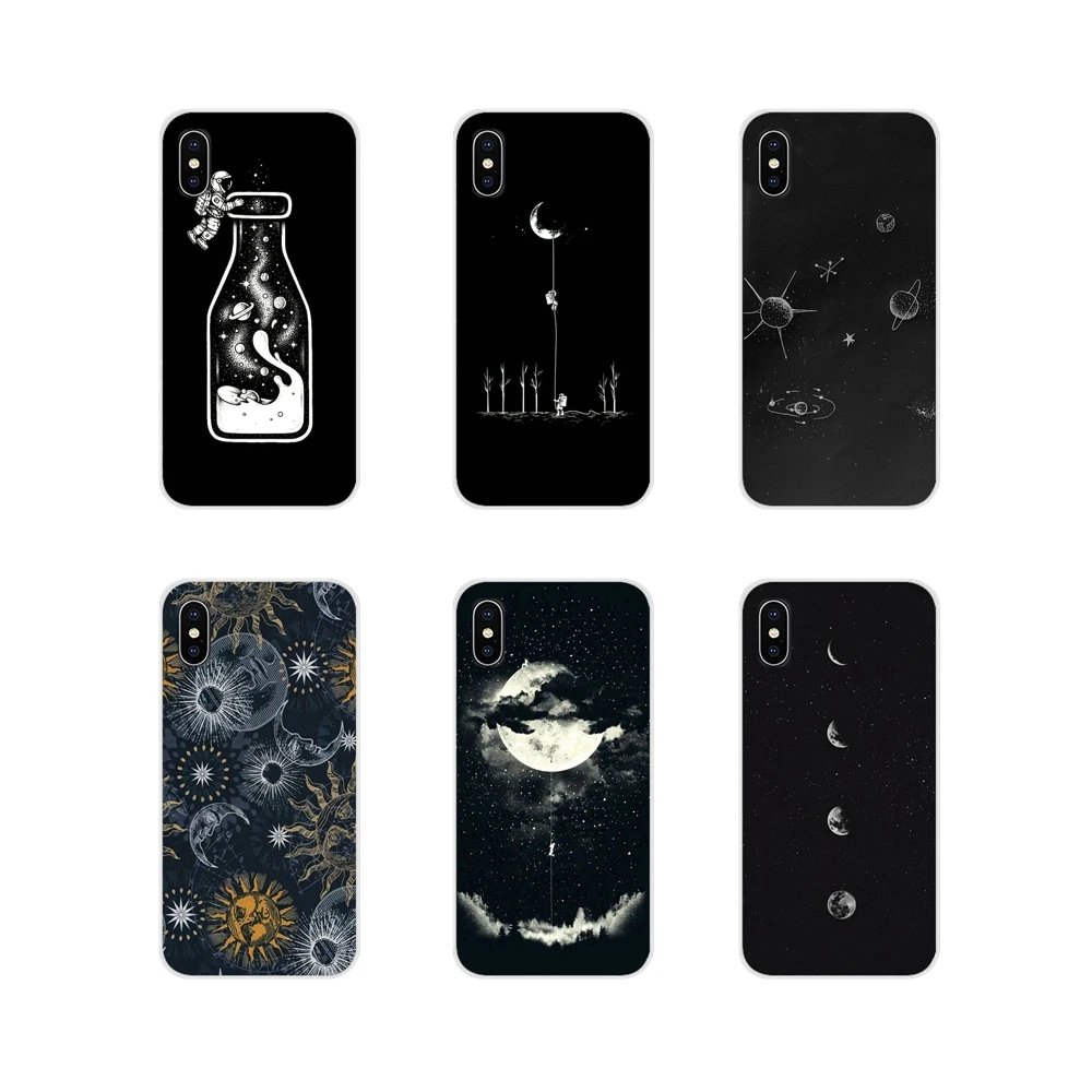 Аксессуары чехлы для телефонов Чехол черный с белым луной звезды космосом Motorola