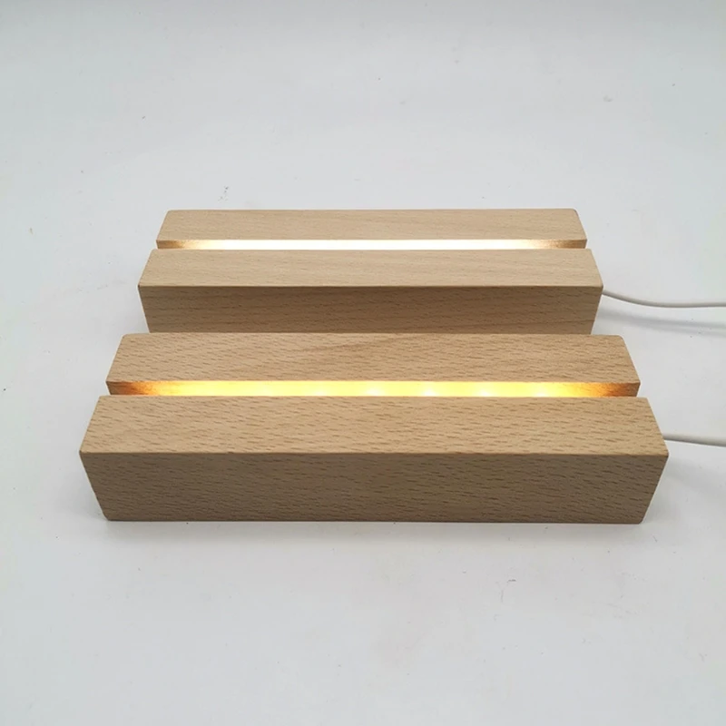 

2021 New Resin Art Rectangle LED Lights Display Base Crystal Wooden Lighted Base Stand