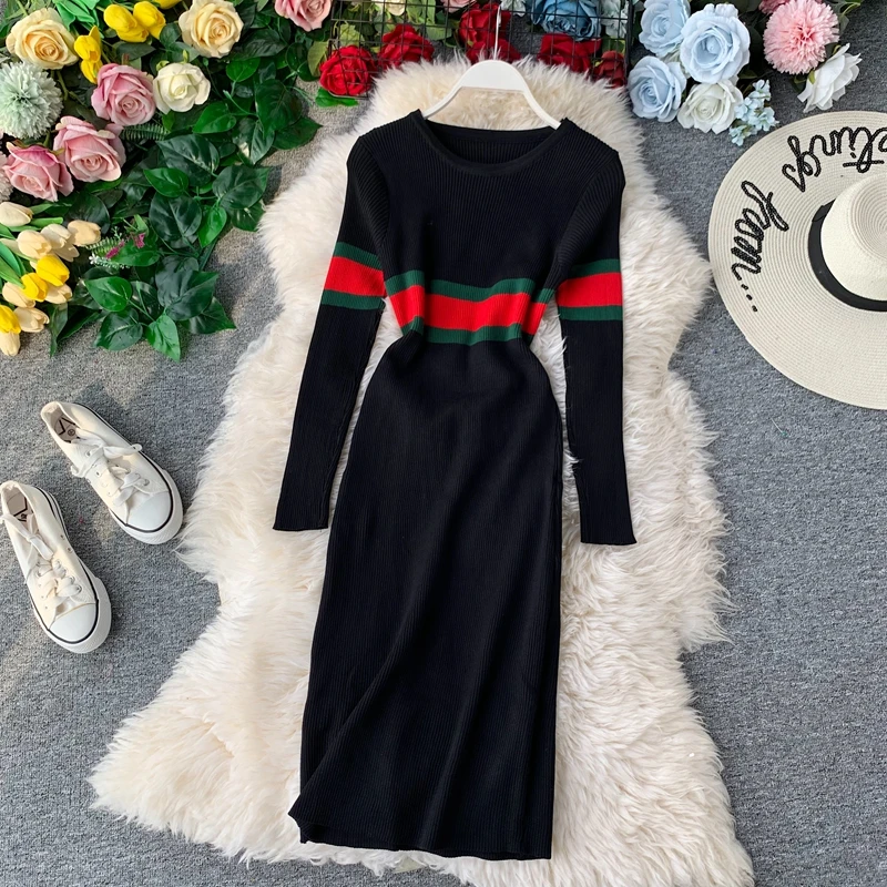 2019 новые модные женские вязаные платья зимние платья|Женские платья| |