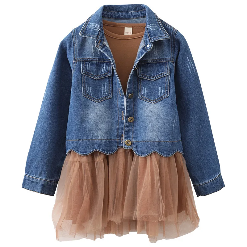 

Girls spring 2021 new modern western style clothes cowboy coat two-piece suit boom baby dress