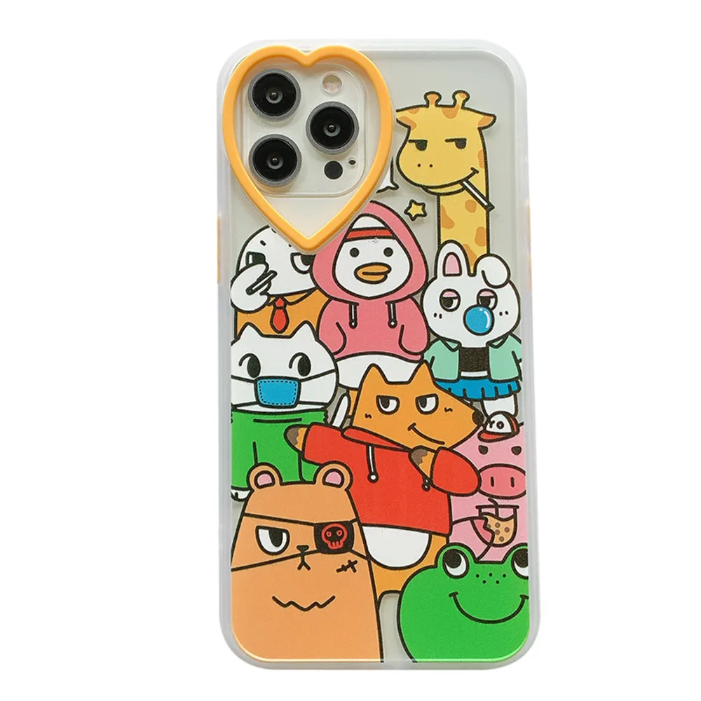 

Heart type Frame Cartoon Animal Phone Case For iPhone 12 11 Pro X XS Max XR 7 8 Plus Clear Silicone Fall-anti protect Cover Shel