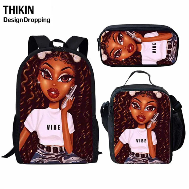 16 THIKIN Back To School черный искусства АФРИКАНСКАЯ ДЕВУШКА культуры школьные сумки для детей 3 шт./компл. школьный рюкзак школы детская книга Сумка Softback - Цвет: 16