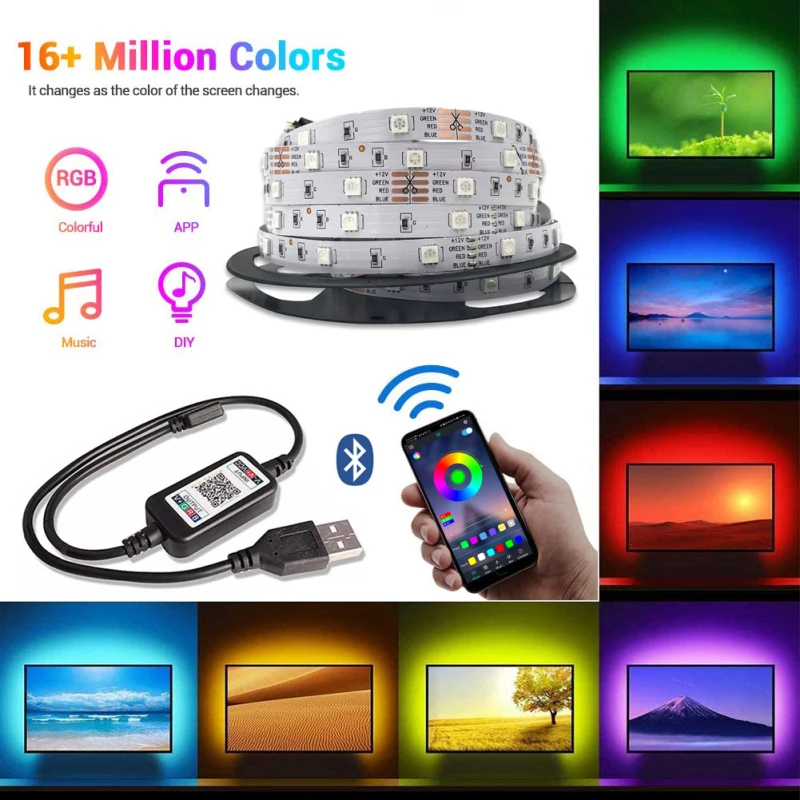 

Светодиодные ленты с USB-управлением, RGB, SMD5050, 5 в пост. Тока, 1/2/5 м
