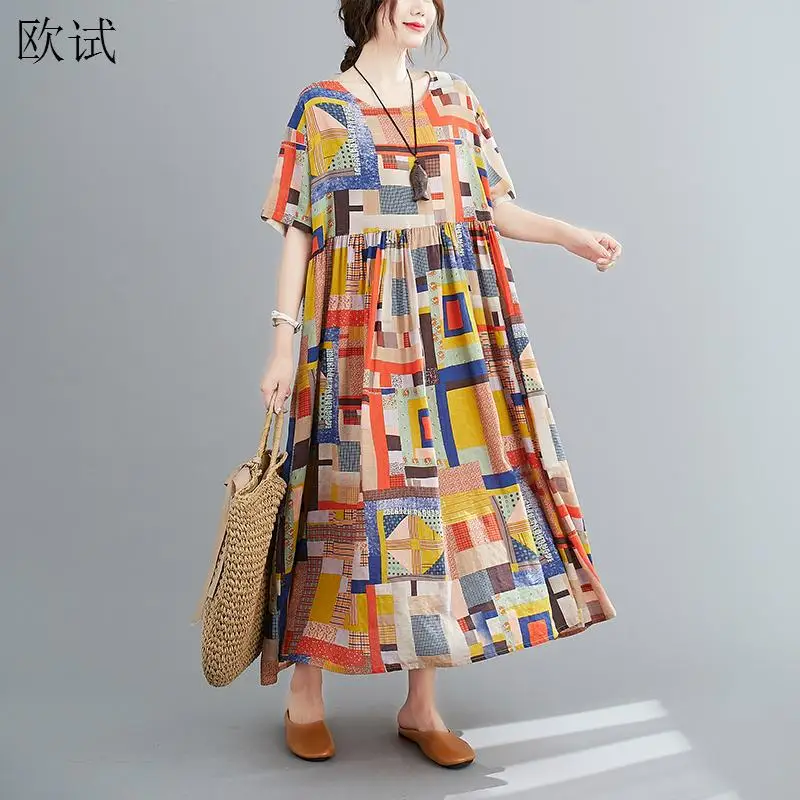  Выпуклое стекло большие дамские платья для женщин с принтом в клетку летнее