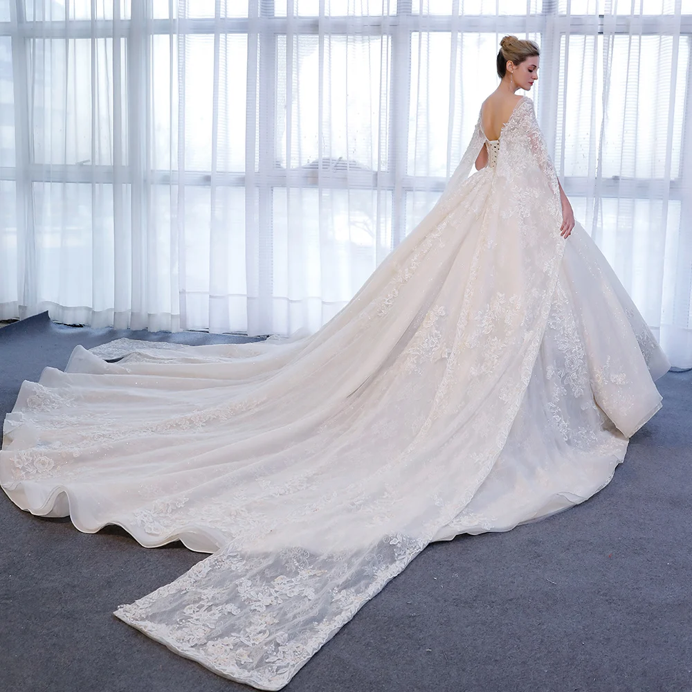 173 wedding dress 2020 sukienki na wesele damskie robe de mariee princesse de luxe v neck church düğün parti elbise with cape
