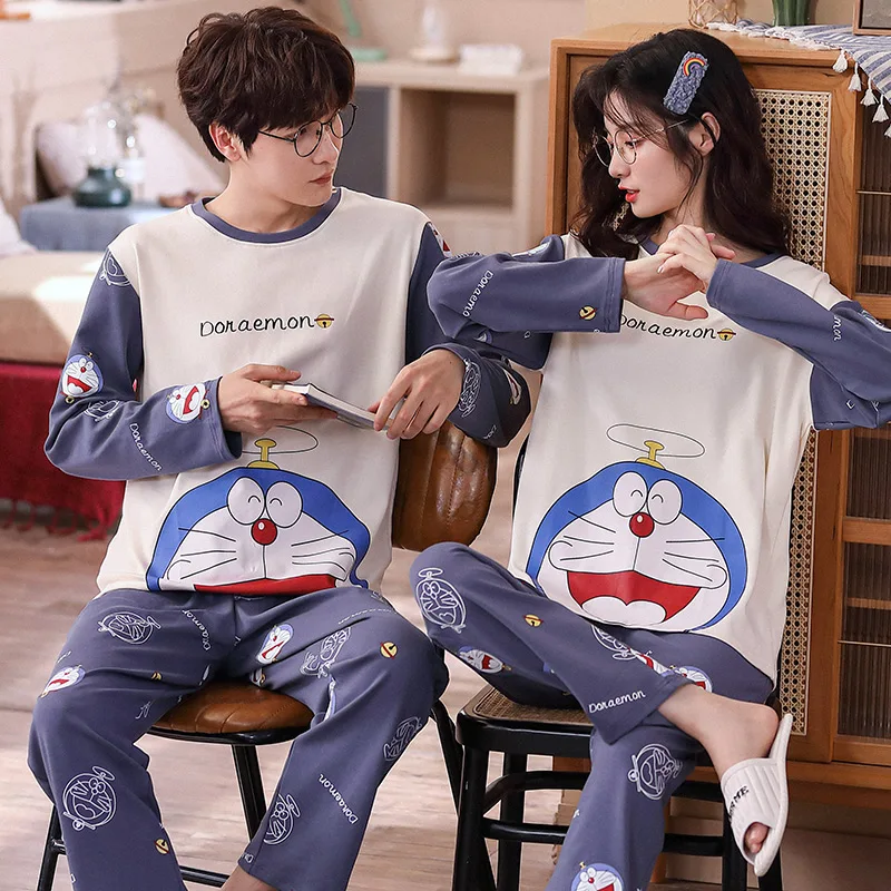 Новые осенне-зимние хлопковые Пижамные комплекты для пар с длинным рукавом в