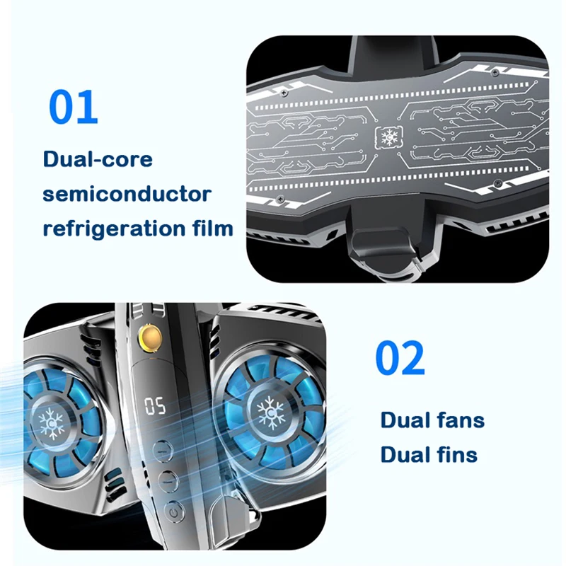 

Usb Phone Cooler Semiconductor Dual Cooling Fan Radiator Smartphone Temperature Display Heat Sink Cell Phone Gamer Coolers