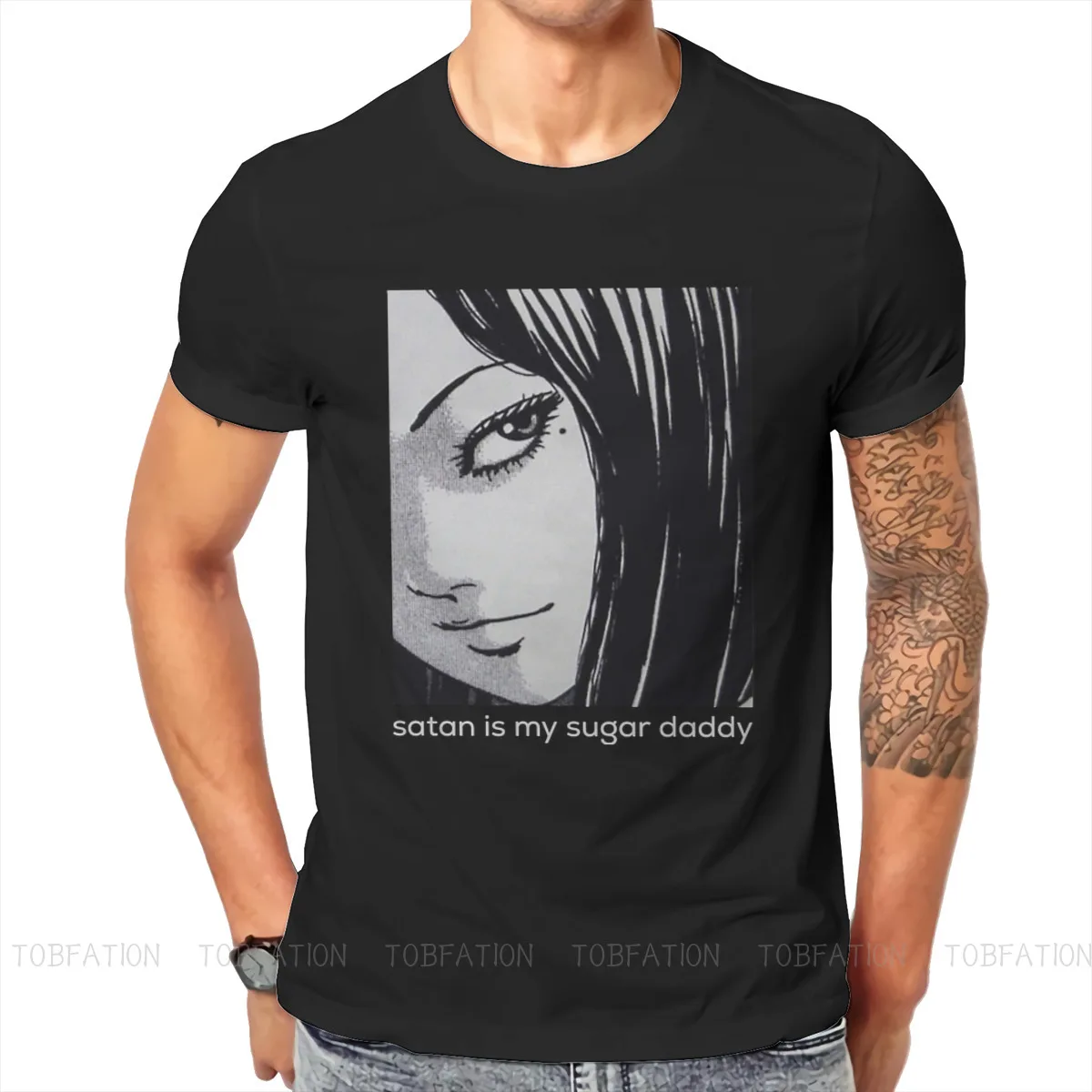 

Satan is my Sugar Daddy Casual TShirt Kawakami Tomie Undead Girl Printing Tops Casual T Shirt Men Short Sleeve Gift Idea