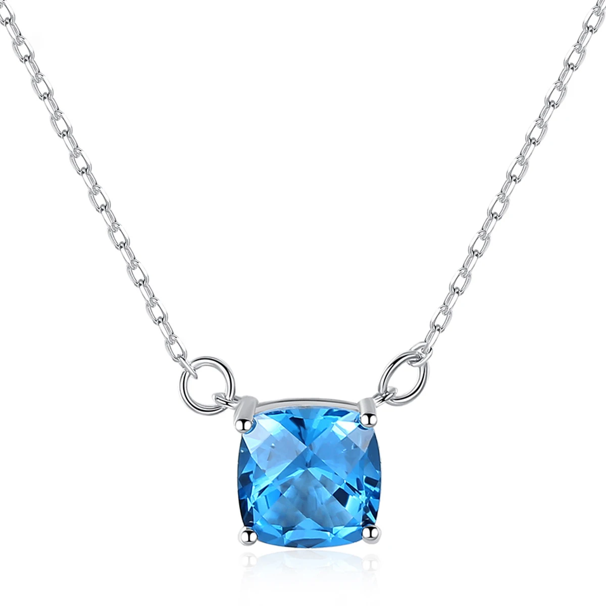 

MetJakt S925 Sterling Silver Topaz Pendant Blue Crystal Fashion Atmosphere Women's Necklace