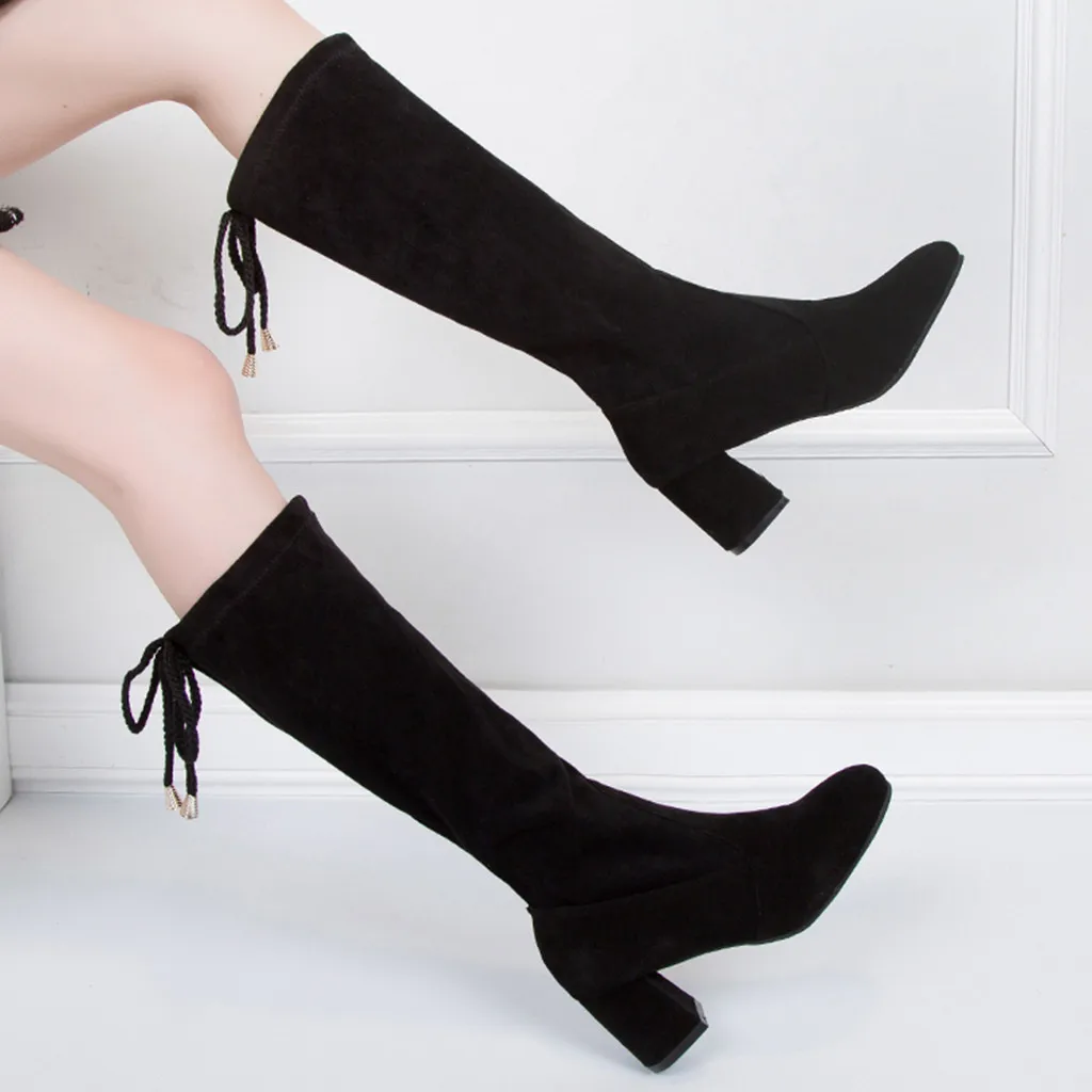 

Suede Solid Color Women Shoes Medium Boots Short Boots Thick Heel Tips boots single shoes Autumn Wild Party