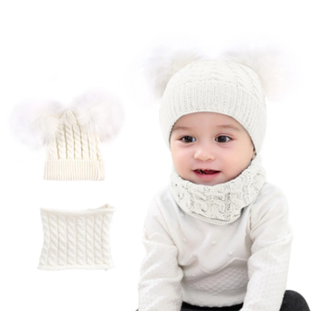 Шапка-бини гетры комплект для младенцев малышей детей Зимняя Теплая Вязаная с