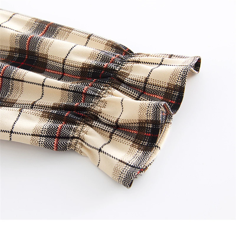 

Spring Lattice Stitching Fake Two Pieces Long Dress Women Lapel Bow Ruffle Sleeve Vintage Dresses Black Loose Plus Size Clothes