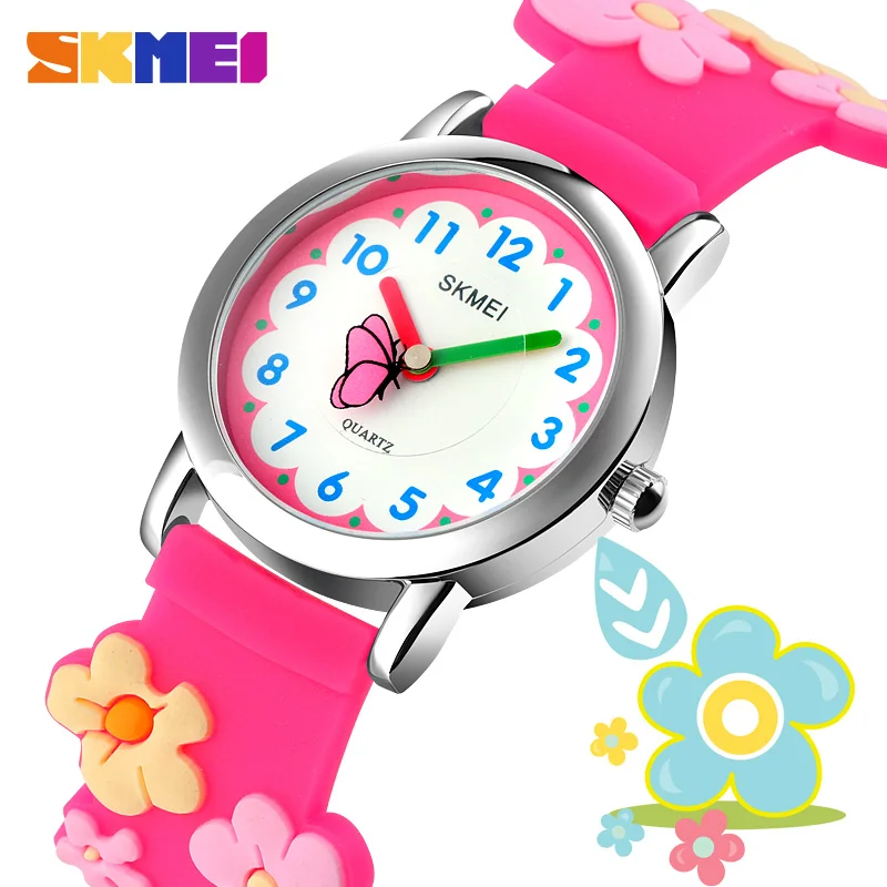 SKMEI 3D Мультяшные кварцевые детские часы красочные милые водонепроницаемые