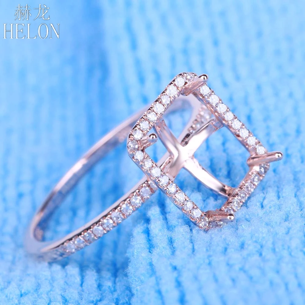 

HELON 8.5x6.5mm Emerald Cut Solid 10k Rose Gold Natural Diamonds Semi Mount Engagement Wedding Ring Setting Women Fine Jewelry