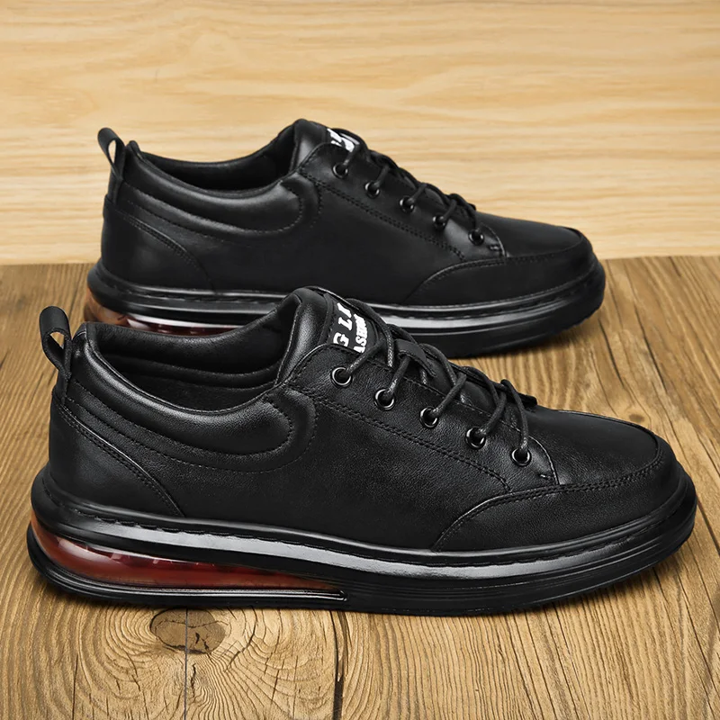 

High Quality Leisure Men's Shoes Genuine Leather Cowhide Skateboard Shoes Black Male Sport Shoes Air Cushion Casual Walking