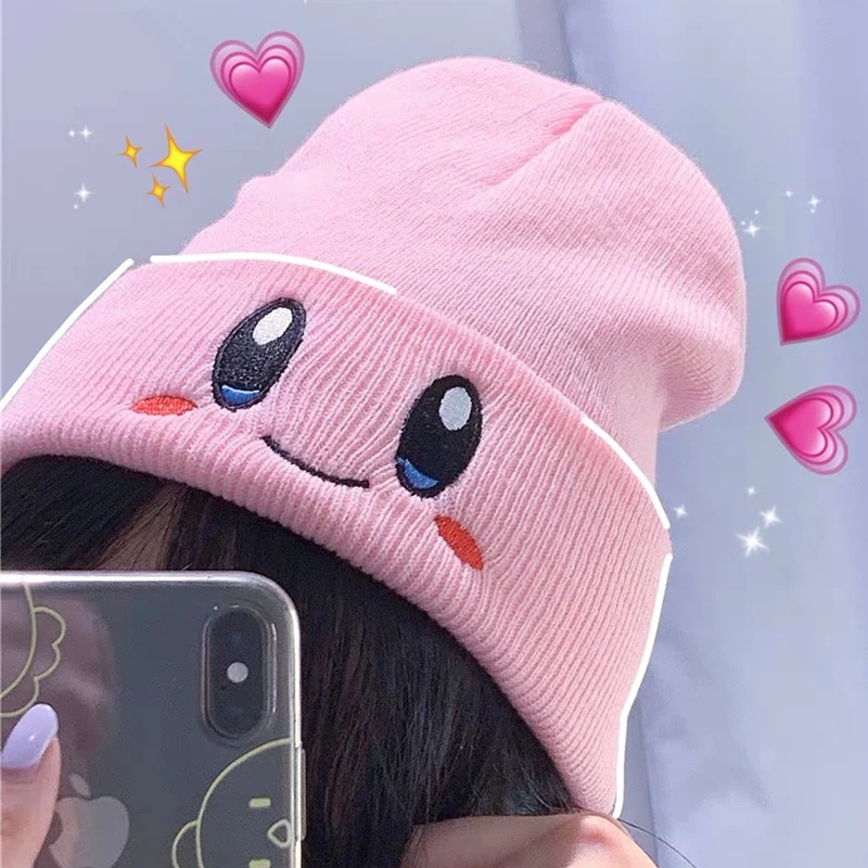 Anime Cartoon Cute Face Eyes Kawaii Kirbys Hat Cosplay Keep Warm Knitted Unisex Adult Kids Cap Hip Hop Autumn Winter Gift | Тематическая