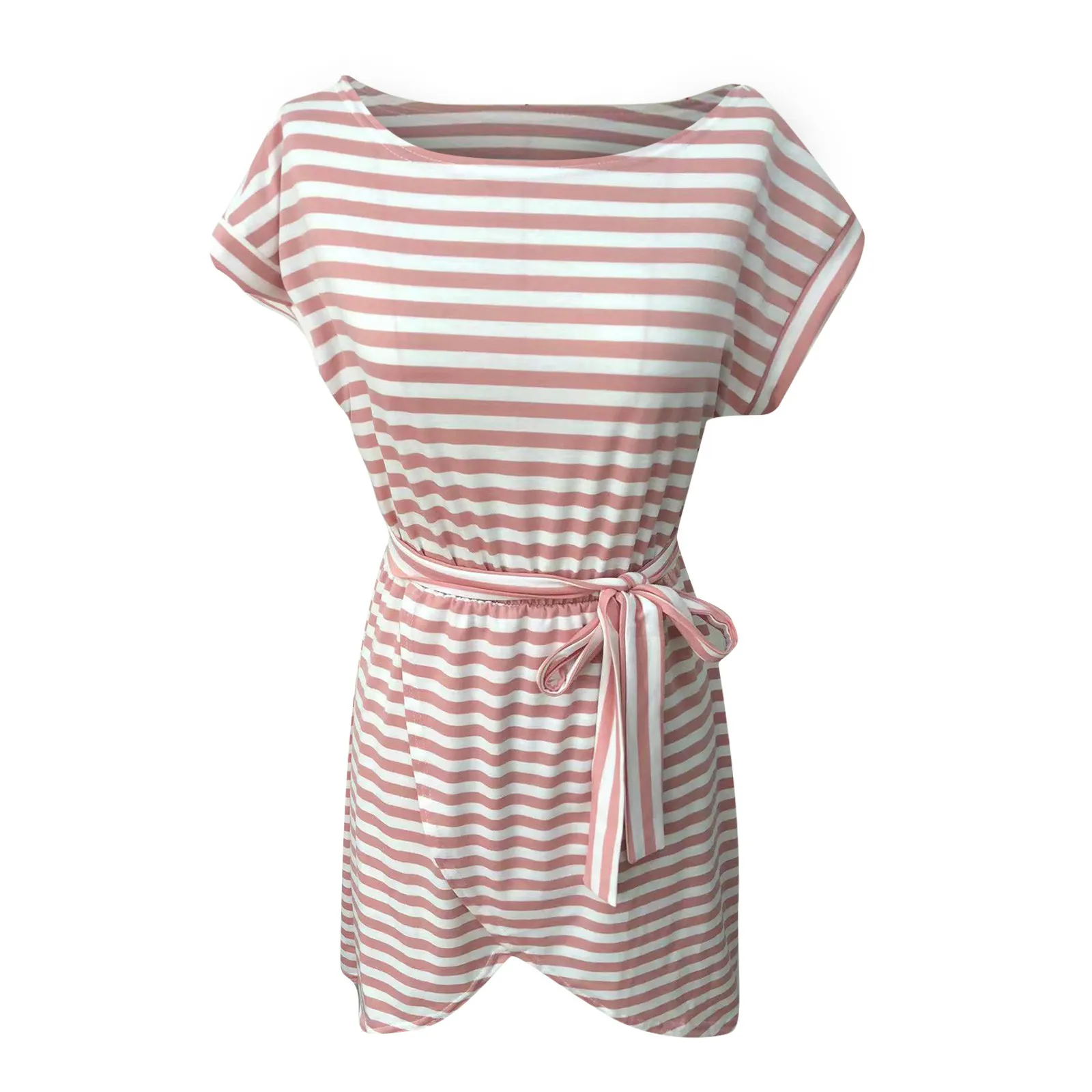 

Casual Stripe Women Tshirt Dress Elegant O Neck Short Sleeve Sashes Pocket Black Pink Sundress Cotton Summer Midi Dress Vestidos