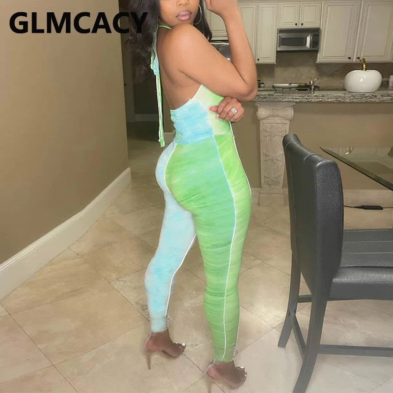 

Women Sleeveless Tie Dye Printed Backless Sexy Bodycon Skinny Jumpsuits