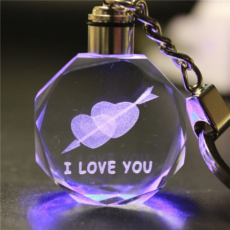 

Party Valentine's Day Artificial Crystal Key Chain 3D Crystal Engraving Couple Small Pendant For Wedding Party Small Giftu3002