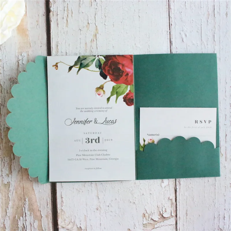 Классические темно-зеленые приглашения рождественские открытки кружева