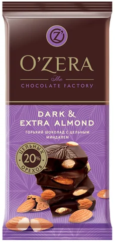 «OZera», шоколад горький с цельным миндалем Dark & Extra Almond, 90 г - изображение