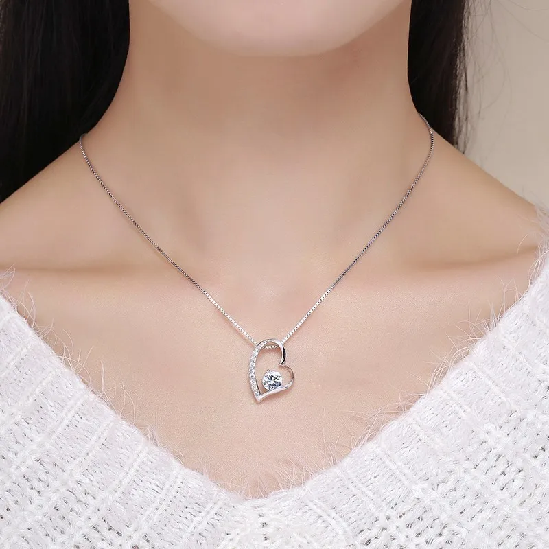 Милая 925 пробы серебряная подвеска CZ Love Peach Heart с круглым камнем Pingente, ожерелье для женщин, девушек, друзей, ювелирные изделия pingentes