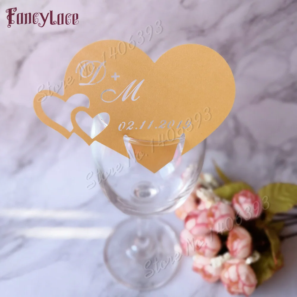 50 шт. лазерная резка бумажные карты место любовь сердце чашки вина стекло Карты