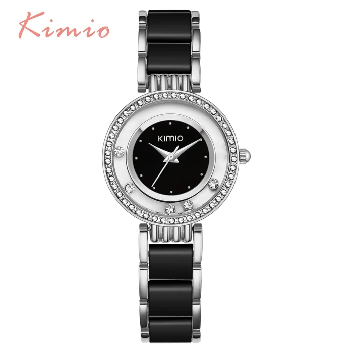 Black Silver KIMIO жемчужные весы со стразами роликовый браслет женские часы брендовые Роскошные модные женские часы женские кварцевые часы - Цвет: Black Silver