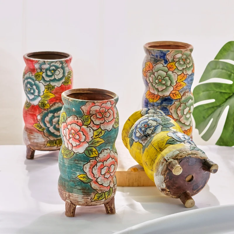 Горшок для растений-суккулентов большой раскрашенный керамический цветочный