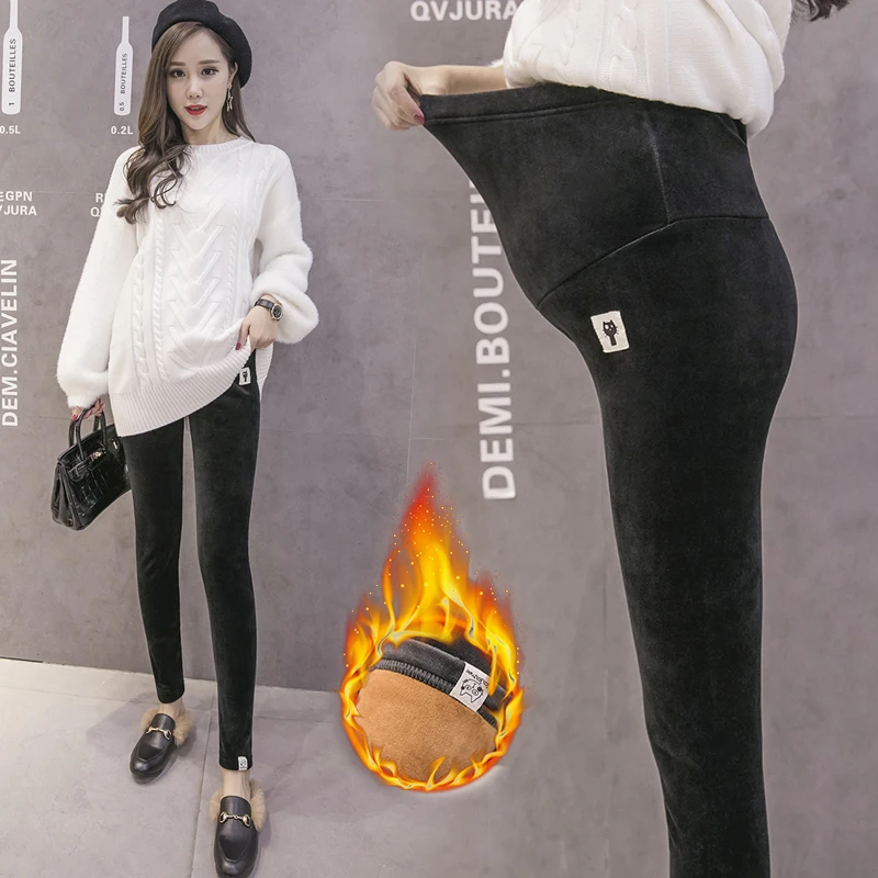 Зимние Леггинсы для беременных Толстая Регулируемая Талия бархатная линия