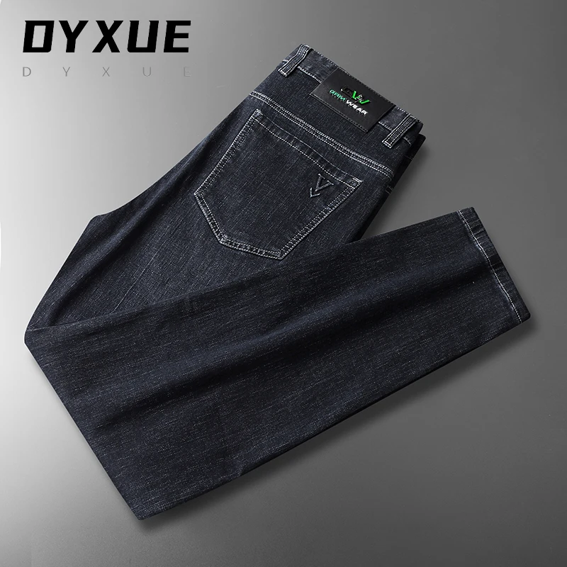 

2021 Autumn and winter new high-end Brand jeans men black pants slim straight embroidery casual thin stretch Korean designer