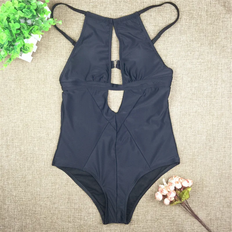 Черный Одна деталь Плавание костюм женский купальник монокини вырезать ванный