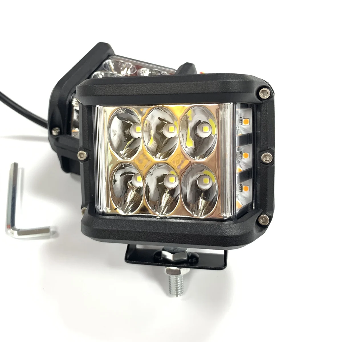 

2x 4 inch 60W 12V Dual Side Shooter Dual Color White+Amber Strobe Emergency Breakdown Recovery Pods Lamp
